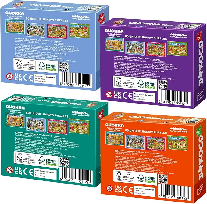 60 Piece Puzzles for Kids Ages 4-6 - 4-Pack Toddler Jigsaw Puzzles Ages 3-5 | Search and Find Animals Jigsaw Puzzle Ages 6-8 - Learning Toys - Educational Games Gift for Boys and Girls