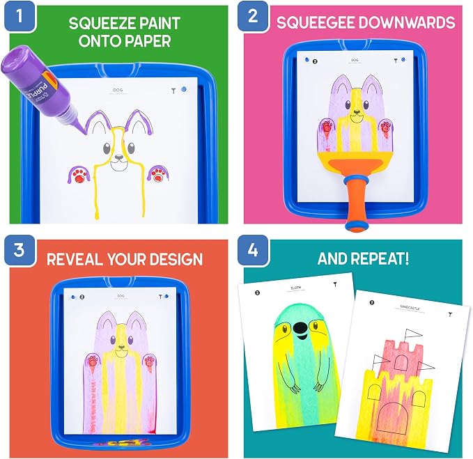 Educational Insights Squeegee Art Kit - DIY Crafts for Kids Ages 4-8, Squeegee Painting Kit for Kids, Arts and Crafts Projects, Mess Free Art Activities, Fun Craft Kits, Paint Supplies Included