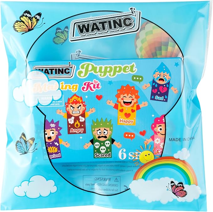 WATINC Hand Puppet Making Kit, Felt Sock Puppet Toys for Kids (Emotion) | 6 Styles, Make Your Own Storytelling & Role Play Crafts, Creative Group Activity, Party Favors & Gifts for Kids Ages 4-8
