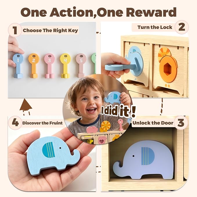 Montessori Toys for 2 Year Old|Wood Lock and Key Toddler Learning Toys | Fine Motor Skills|Shape Games Color Sorting|Preschool Animal Learning Sensory Toys|Birthday Gifts for 2-4 Girls and Boy