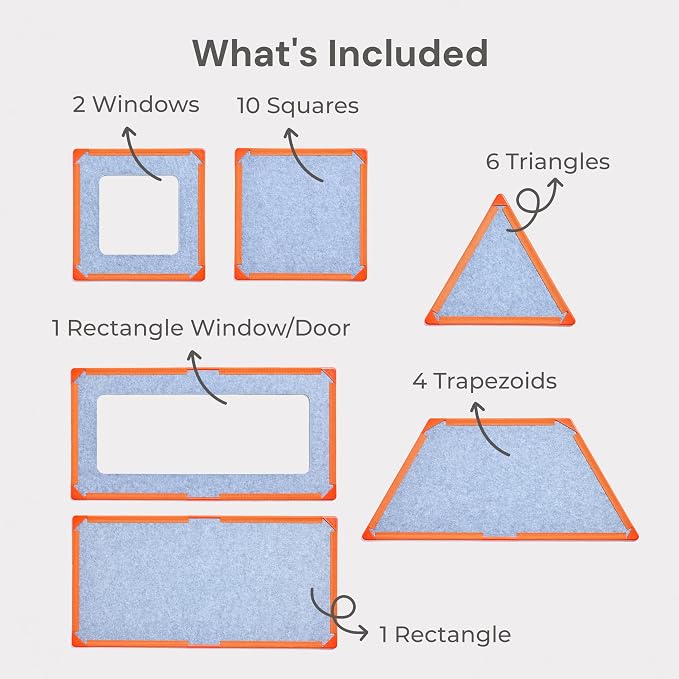 Superspace Giant Magnetic Fort Building Panels - The Big Set, Orange, 24 Panels, Life-Size Magnetic Tiles Kids, Build Forts Castles Rockets, STEM Toy Ages 3-10+, Eco-Felt, Indoor & Outdoor