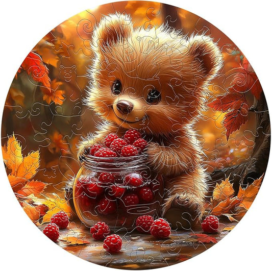 Animal Wooden Puzzles for Kids - Berry Bear | 50 Piece Puzzles for Kids Ages 4-6 - Kids Puzzle with Unique Animal Shapes - Round Puzzles for Boys and Girls (11.4 * 11.4in)