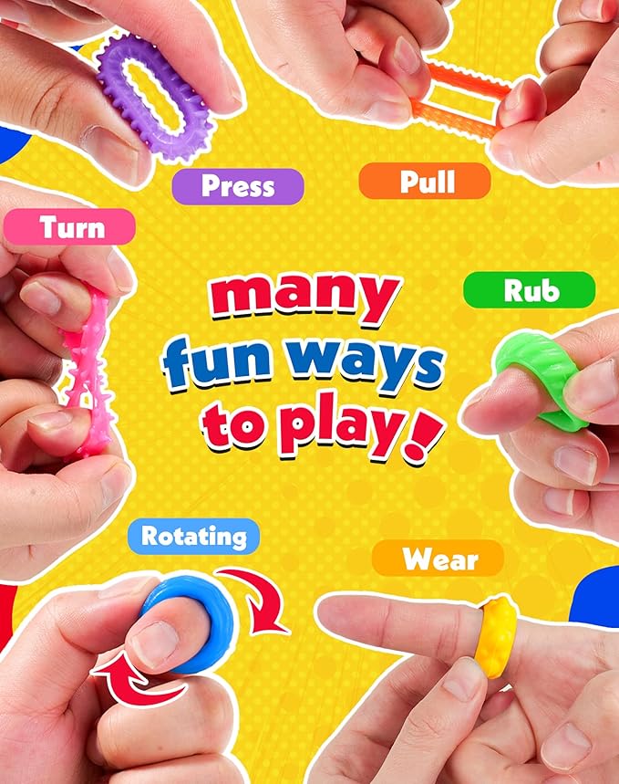 KLT Fidget Toys Bulk for Kids: 100pcs Textured Fidget Ring - Classroom Prize Box Quiet - Party Favors Gift Bags Stuffers - Sensory Bin Filler for ADHD Autism Kids Stress Relief (Pack of 2)