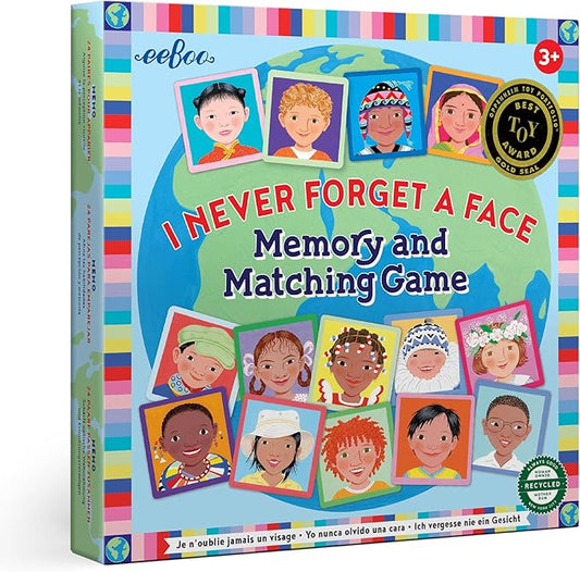 eeBoo I Never Forget a Face Memory & Matching Game, Ages 3+ for 1-4 Players | Game sharpens recognition, concentration & memory skills. Includes 48 tiles, 24 pairs. Engaging play for the whole family