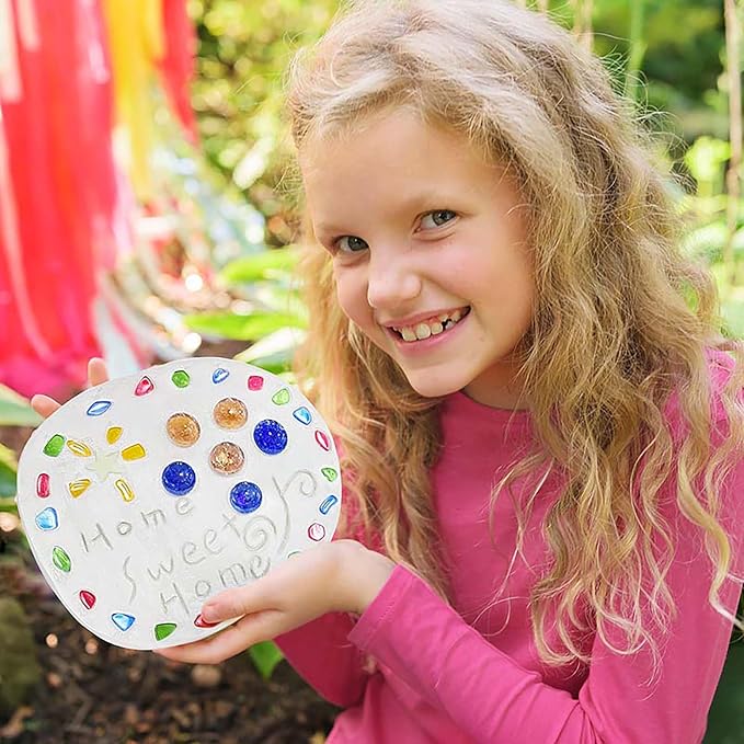 4M Make Your Garden: Stepping Stone - DIY Ceramic Yard Decor Art & Craft | Create a 7.5-inch sparkling garden stone with beads, glitter, and stones. Perfect creative keepsake for kids ages 8 and up
