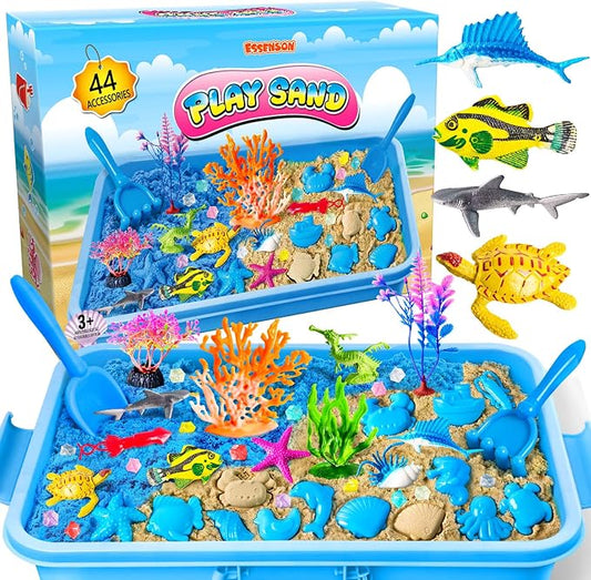 Sensory Bin Ocean Kit with Sensory Sand | Play Sand, Pretend Play Beach Toy, Sandbox for Girls and Boys