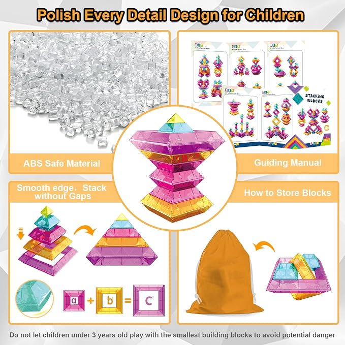 Building Blocks 48 PCS Stacking Toys for Kids 3 4 5 6 Years Old | Preschool Learning Activities for Toddlers 3-4 Years, STEM Educational Learning Toys Gifts for Boys Girls