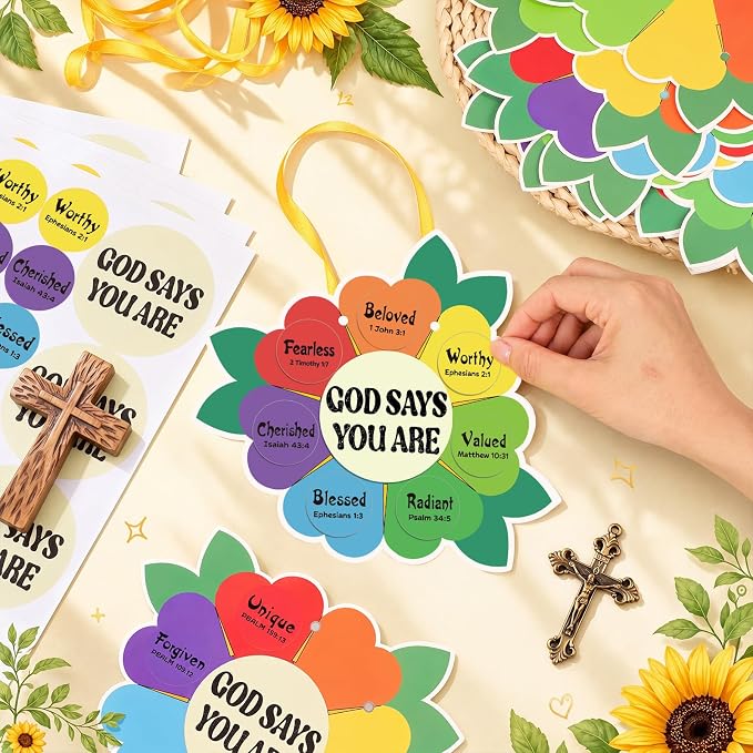 Capoda 28 Sets Sunday School Crafts for Kids God Says You are Sunflower Crafts DIY Christian Religious Sunflower Gifts for Kids Sunday School VBS Classroom Church Activity Supplies(Rainbow,Vivid)