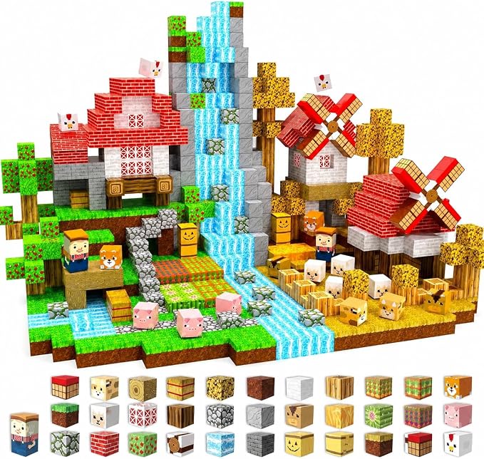 150 PCS Magnetic Blocks - Farm Animals Magnetic Building Blocks, Stacking Magnet Cubes for Kids, Magnetic Construction Toy for Boy Girl, STEM Montessori Sensory Toy for Ages 3-12 Birthday Gift