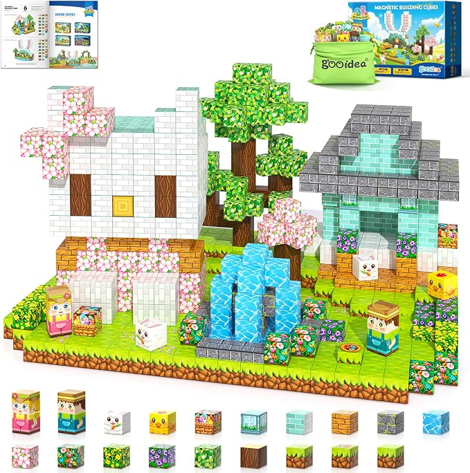 108PCS Magnetic Blocks Bunny Garden Magnet Building Toys for Kids Age 3+ | Magnet Building Cubes, STEM Sensory Learning Toys, Christmas Easter Gifts for Boys Girls, Outdoor Kids Toys