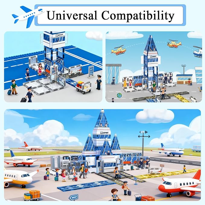AFUNX Airport Magnetic Tiles Building Set for Kids Ages 3+ | Strong Magnets, Compatible with Major Magnetic Tile Brands,Pretend Play, Creative Building,Gift Ready