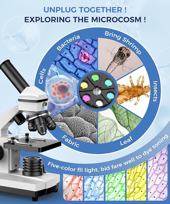 PalliPartners Compound Microscope for Adults & Students, White | 100X-2000X High-Power, Biological Microscope, School Lab & Home Education, with Slides Set & Phone Adapter