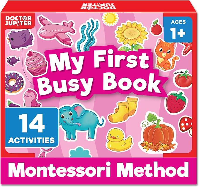 Doctor Jupiter My First Montessori Busy Book for Kids Ages 1-2-3 Year Old | Birthday Gift Ideas for Girls Ages 1,2,3, My First Montessori Busy Book, Toddler Learning Activities, Educational Travel Toy
