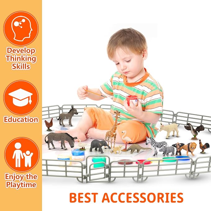 TOYMANY 20PCS Plastic Fence Toys Corral Fencing Panel Accessories Playset | Includes 2 Gates Fences, for Barn Paddock Horse Stable or Farm Animals Horses Figurines, Educational Gift for Kids Toddler