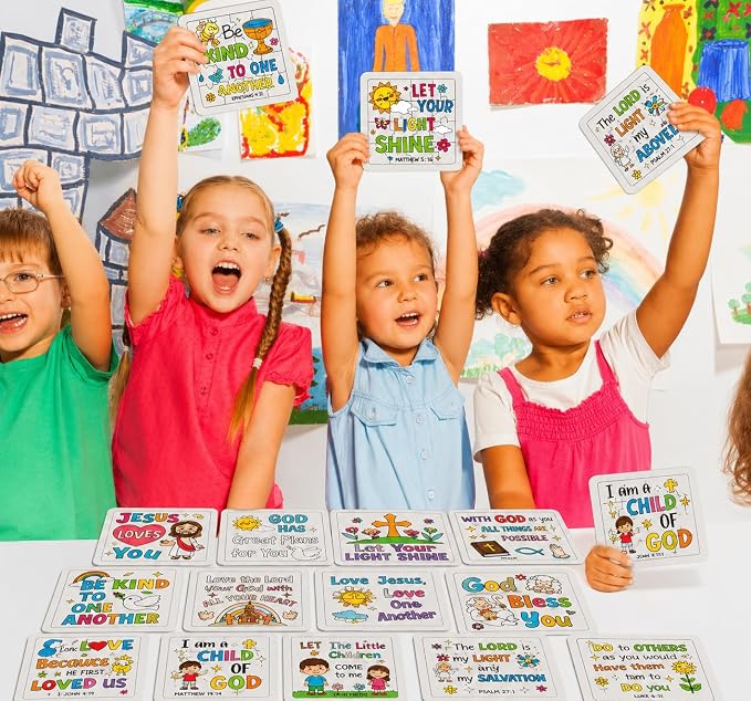 Cinrobiye 24 Pcs Christian Coloring Jigsaw Puzzle Crafts Bulk DIY Religious Inspirational Bible Activities Jesus Loves You Faith Art Projects for VBS Sunday School Church Party Favors