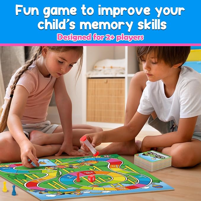 Kasfalci Memory Board Games for Kids and Adult, Improve Observation, Concentration and Reading,100 Picture Cards, Fun & Educational for Family Game Night & Party Activities, 2-4 Players, Ages 6 And Up
