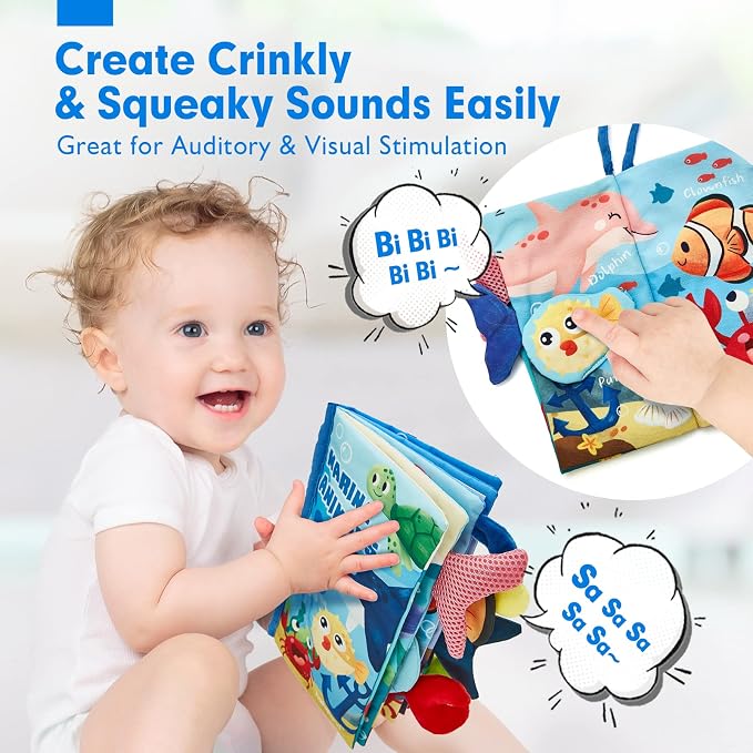 hahaland Baby Books 0-6 Months, Infant Tummy Time Baby Toys 6 to 12 Months | Touch Feel Book Baby Gifts for Boy Girl 0-3 Months Learning Toy Baby Birthday Easter Basket Stuffers 1PCS