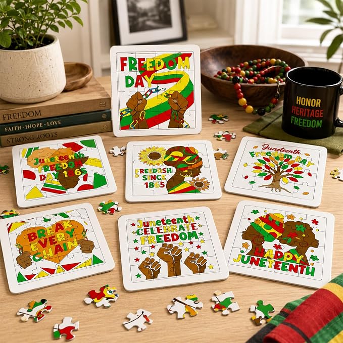 Cinrobiye 24 Pcs Juneteenth Coloring Jigsaw Puzzle Craft Kit, DIY Coloring Activities and Puzzle Assembly Set, Cultural Art Projects for Classroom, Summer Camp, Group Events and Family Celebrations