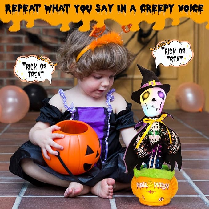 Emoin Halloween Skeleton Dancing Cactus Mimicking Toy, Talking Skull Cactus Toy Repeats What You Say,Singing Glowing Halloween Indoor&Outdoor Decorations | Talking Skull Cactus Repeats What You Say, Singing Glowing Indoor Outdoor Decorations
