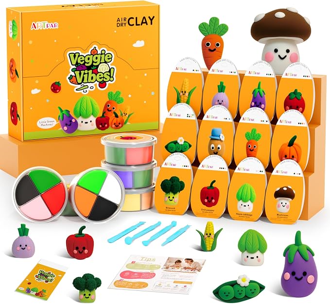 ARTPAR Air Dry Clay Kit for Kids - 12 Vegetable Modeling Magic Clay Set | Soft & Non-Sticky with Tools & Tutorials, DIY Classroom Art Activities,School Crafts & Party Favors Birthday Festive Gifts