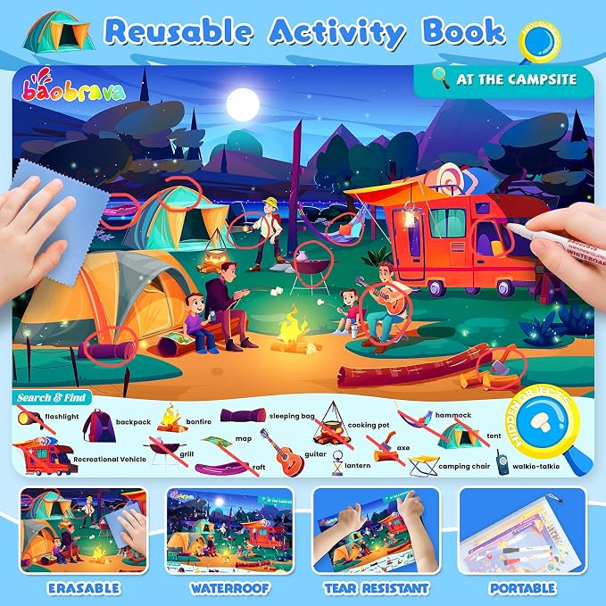 Baobrava Search and Find Game Books, Preschool Learning Activities for Kids | Flash Cards, Travel Games Toys for Road Trip Car Airplane, Educational Seek Activity Birthday Gifts for Boys Girls Age 3-8
