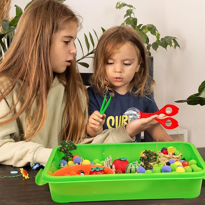 Cinrobiye 160 Pcs Fruit Learning Activity Set, Fruit Sorting Game with Pineapple, Strawberry, Lemon, Watermelon for Fine Motor Activities, Preschool Classroom Learning, Healthy Food Education & STEM