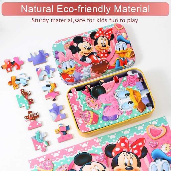 MZZOTOY Puzzles for Kids Ages 4-8, 60 Pieces for Kids Ages 3-5 in a Metal Box Jigsaw Puzzles Girls and Boys Educational Toys Gifts