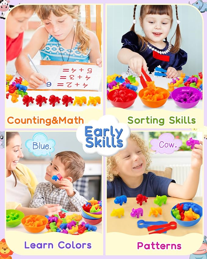 48 Pcs Counting Dinosaurs Toys for Kids 3-5, 4-8, Montessori Learning Toys | Montessori Toys for 3 Year Old, Toddler Sensory Toy, Counting Bears, Preschool Educational Toy for Boys Girls, Birthday Gifts
