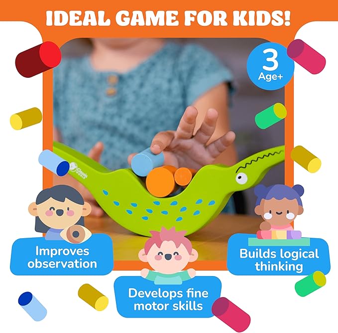 FoxMind Games Don't Rock The Croc, Toddler Boy Girl Games, Kids Games 3-5, Multiplayer 3 Year Old Board Games for Family Fun