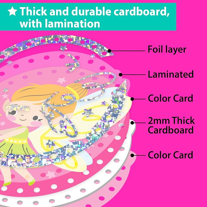 EZCRA Premium Lacing Cards for Kids Ages 3-6 | 10 Double-Sided Unicorn and Fairy Sewing Cards with Multilingual Learning | Durable Cardboard Fine Motor Skills Educational Activity