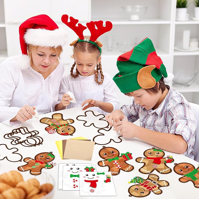 36 Set Christmas Gingerbread Suncatchers Craft Kit for Kids Christmas Tissue Paper Sun Catchers Bulk DIY Your Own Gingerbread Man Hanging Ornament for Xmas Holiday Party Home School Classroom Activity