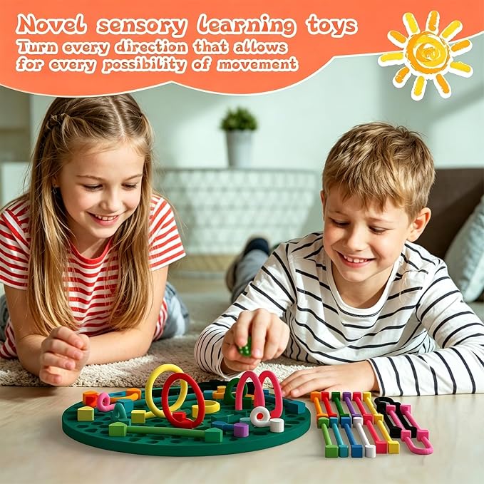 2PCS Sensory Activity Board, Silicone Fidget Toys for Calming and Stress | Autism Quiet for Adults, Toddler Sensory Toys for ADHD, Road Trip Essentials for Kids, Portable Travel Bag & 24 Strings