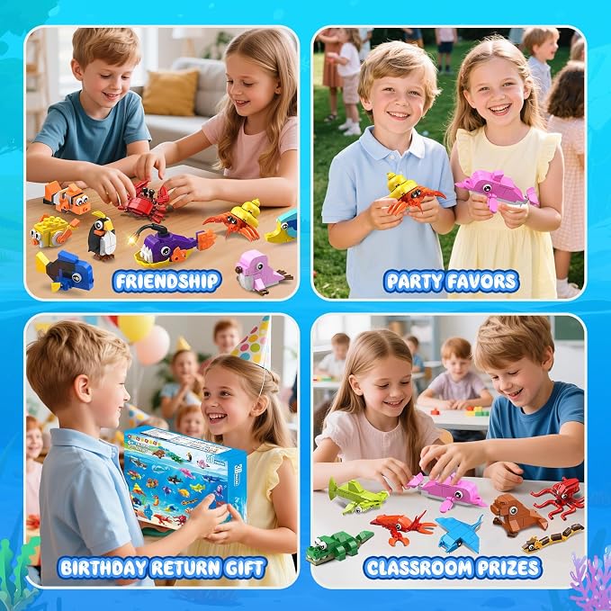 30 Pack Marine Animals Party Favors For Kids Building Set for Boys Girls 6+ | 824PCS Building Blocks for Party Favors Goodie Bags Fillers Stocking Stuffers Classroom Prizes Toy Birthday Valentines Gifts