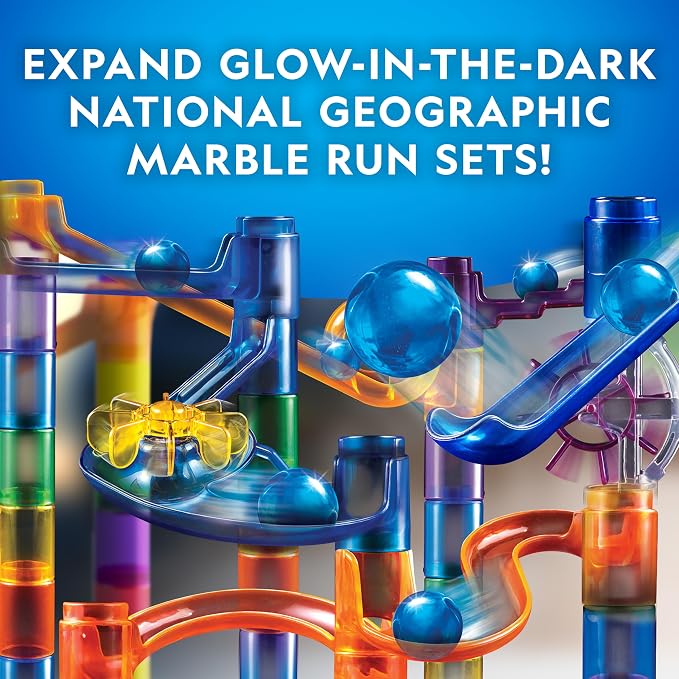 National Geographic Motorized Marble Run 150-Piece Building Set for Kids | Motorized Elevator, 30 Marbles, Storage Bag, Perpetual Motion Machine, Physics Learning, STEM Toy, Marble Maze