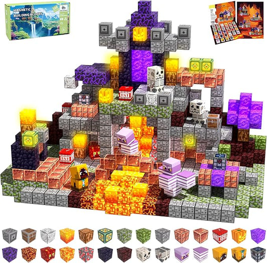 Magnetic Blocks, 100PCS Light Up Building Cube Toys Gifts for Kids | Magnetic Cubes, 0.8 inches Building Blocks, 3PCS Light Up Blocks, STEM Toys Christmas Birthday Gifts for Kids Boys Girls