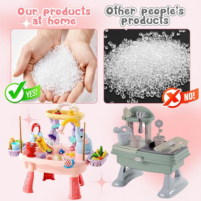 2027 Upgraded 4-in-1 Water Table for Toddlers 2-3, Kids Sensory Table with Electric Water Pump & Faucet, Kitchen Play Sink Toys with Food Accessories, Fishing Toy (NEW Pink)