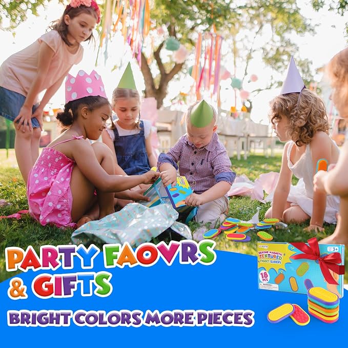 Sensory Fidget Magnet Toys for Kids: 18-Pack Textured Silicone Magnetic Sliders for Autism Children Classroom Must Haves, Goodie Bags Fidgets Box Gifts Portable Quiet Travel Toys
