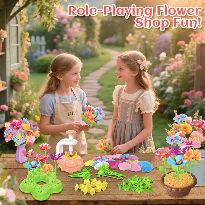 Kufanda 222 Pcs DIY Flower Bouquet Making Kit for Kids Ages 4-8 — Fabric Flower Craft Set with Embossing Machine, Screen-Free STEM Educational Gift Toy for Girls, Granddaughter Birthday Christmas