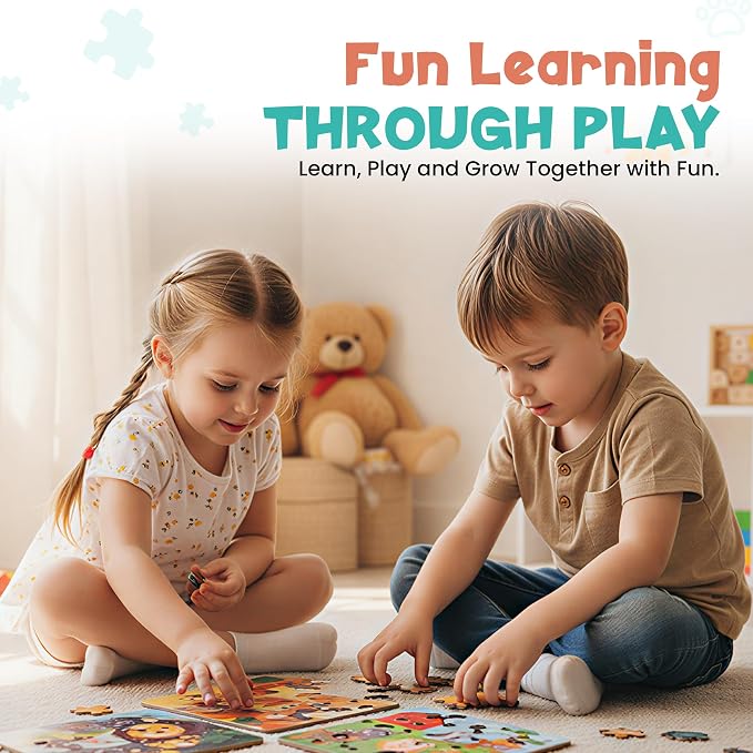 Wooden Animal Floor Puzzles for Kids, 4-Pack 48-Piece (192 Total) – Educational Toys for 3 Year Old, Puzzles for Kids Ages 4–6, Learning Toys for 3 Year Old Boys & Girls, Animal Theme
