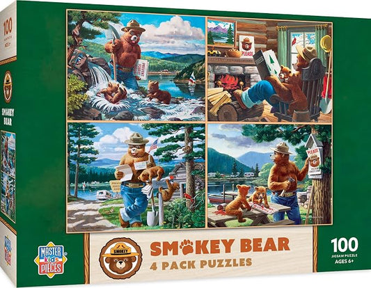 MasterPieces Puzzle Set - 4-Pack 100 Piece Jigsaw Puzzle for Kids - Smokey Bear 4-Pack - 8"x10"