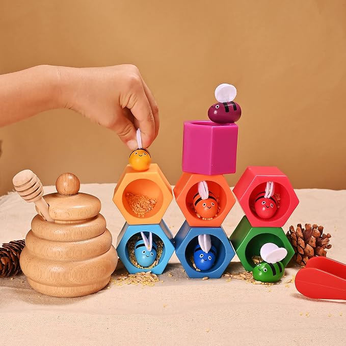 Sorting Stacking Wooden Toys for Toddlers, Bee Hive Toy | Montessori Sensory Bin Tools Toys, Fine Motor Skill Toys Early Learning Preschool Educational Gift for Kids