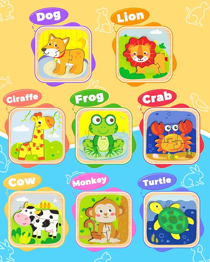Benresive Wooden Toddler Puzzles, Montessori Toddler Toys for 1 2 Year Old | 8 Pcs Puzzles, 1 2 3 Year Old Girl Boy Great Gifts, Learning Educational Preschool Bolck Toys for 1 2 3 Year Old