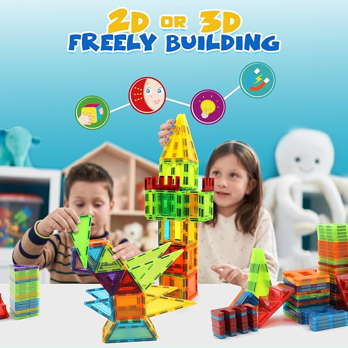 Magnetic Tiles 131 PCS with 2 Cars STEM Toys for Kids Ages 3-8