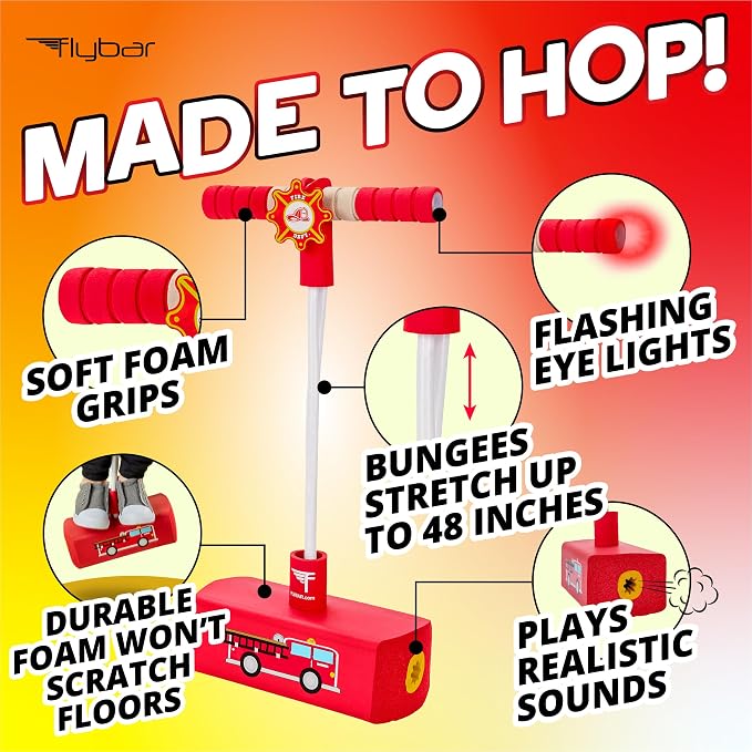 Flybar My First Foam Pogo Jumper for Kids Fun and Safe Pogo Stick for Toddlers, Durable Foam and Bungee Jumper for Ages 3 and up, Supports up to 250lbs (Red Fire)