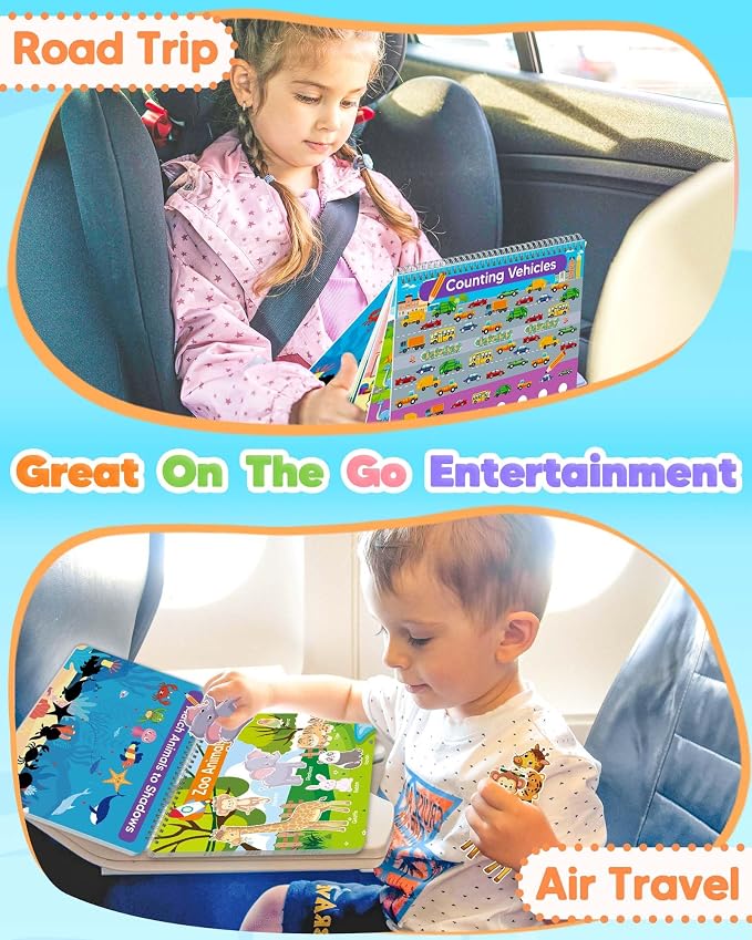 Toddler Busy Book, Montessori Educational Toys for 3 4 5 Year Old Gifts | Learning Toy, Preschool Kindergarten Workbooks, Tracing Coloring Activity Books for Kids Ages 3-5, Car Airplane Travel Toys