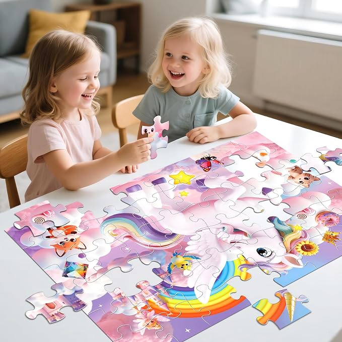 Jumbo Floor Puzzle for Kids,48 Piece 3D Unicorn Jigsaw Puzzle Ages 3-8 | Extra-Thick Easy-Grip Pieces Form a 35.4 x 23.6-Inch,Unicorn Puzzle,Preschool Learning Gift for Boys and Girls Ages 3-8