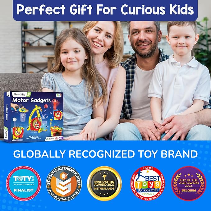 Smartivity 10-in-1 Motor Powered Gadgets Kit for Kids 6-12 | Build 10+ Science Projects - Bubble Launcher, Spinning Toy & More | STEM Kit | Birthday Gift for Boys & Girls
