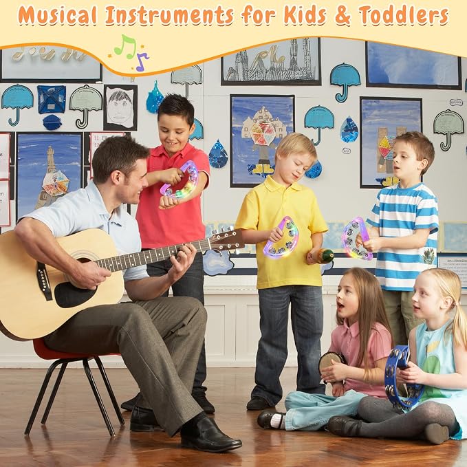 Aywewii LED Tambourines 2pcs, Light Up Musical Instrument for Kids & Adults | 3 Flashing Modes (Fast, Slow & Alternating), Autism Sensory Products Special Needs Toys, Birthdy Gift, 4 Colors Random