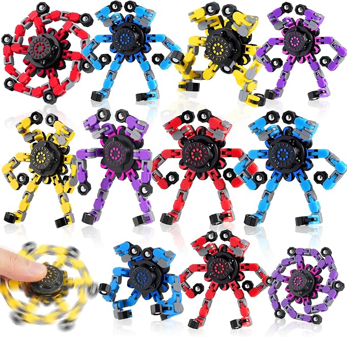 12PCS Transformable Fidget Spinners for Kids Adults,Deformable Chain DIY Robot Spinner Sensory for Boys Girls,Fidget Toys for Party Favors Birthday Gifts