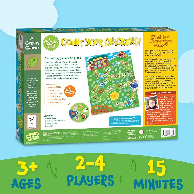 Peaceable Kingdom Count Your Chickens Award Winning Cooperative Counting Game for Kids | Award-winning cooperative counting game—help the hen gather all 40 chicks. Builds early math skills, great for ages 3+